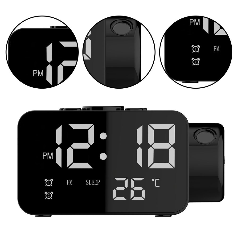 Multifunctionele Led Projectie Klok Grote Snooze Knop Met Temperatuur Display 12/24 Uur Fm Radio Thuis Wekker