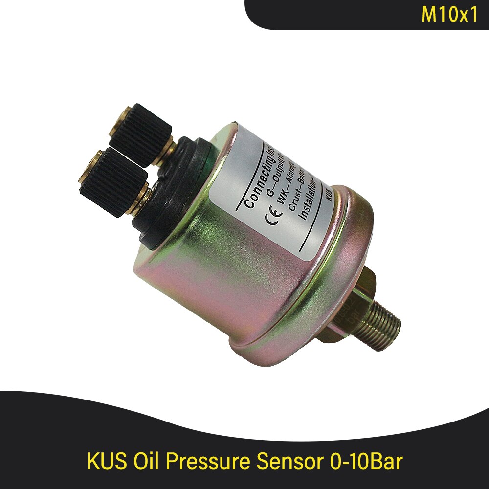 Kus 52mm oljetrykkmåler måler 0-5 bar (0-75 psi ) 0-10 bar (0-145 psi) med rød/gul bakgrunnsbelysning for båt bil lastebil  rv 12v 24v: 0-10 bar -m10 x 1