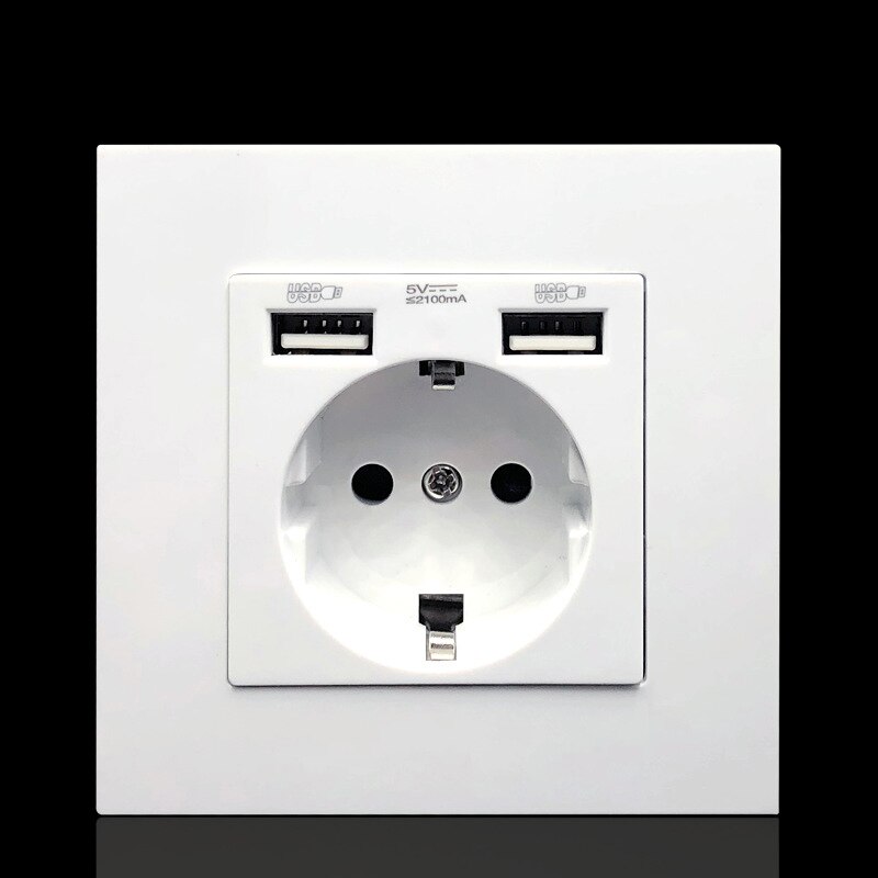 146 / 86mm European standard wall power socket German French socket with dual USB ports output socket plug: German 1gang