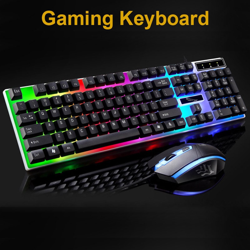 Erilles Wired Gaming Mechanical Feel Backlight Keyboard Mouse combo USB Mice Flexible Polychromatic LED Lights Computer Gamer