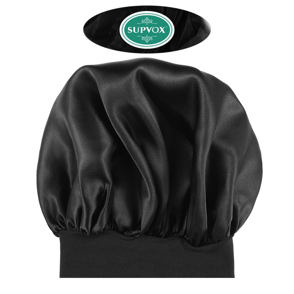 Supvox Brede Zijde Slapen Hoed Hoge Veerkracht Slaapmutsje Lange Haar Motorkap Slapen Cap Mannen Unisex Cap (Zwart, 56-58Cm)