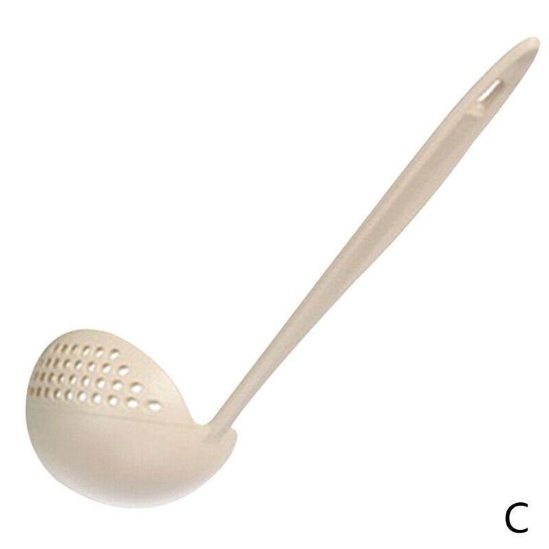 1pc 2 in 1 silsked långt handtag plastsoppskedar vete halm skopa söt porslin matlagning slev durkslag verktyg: C