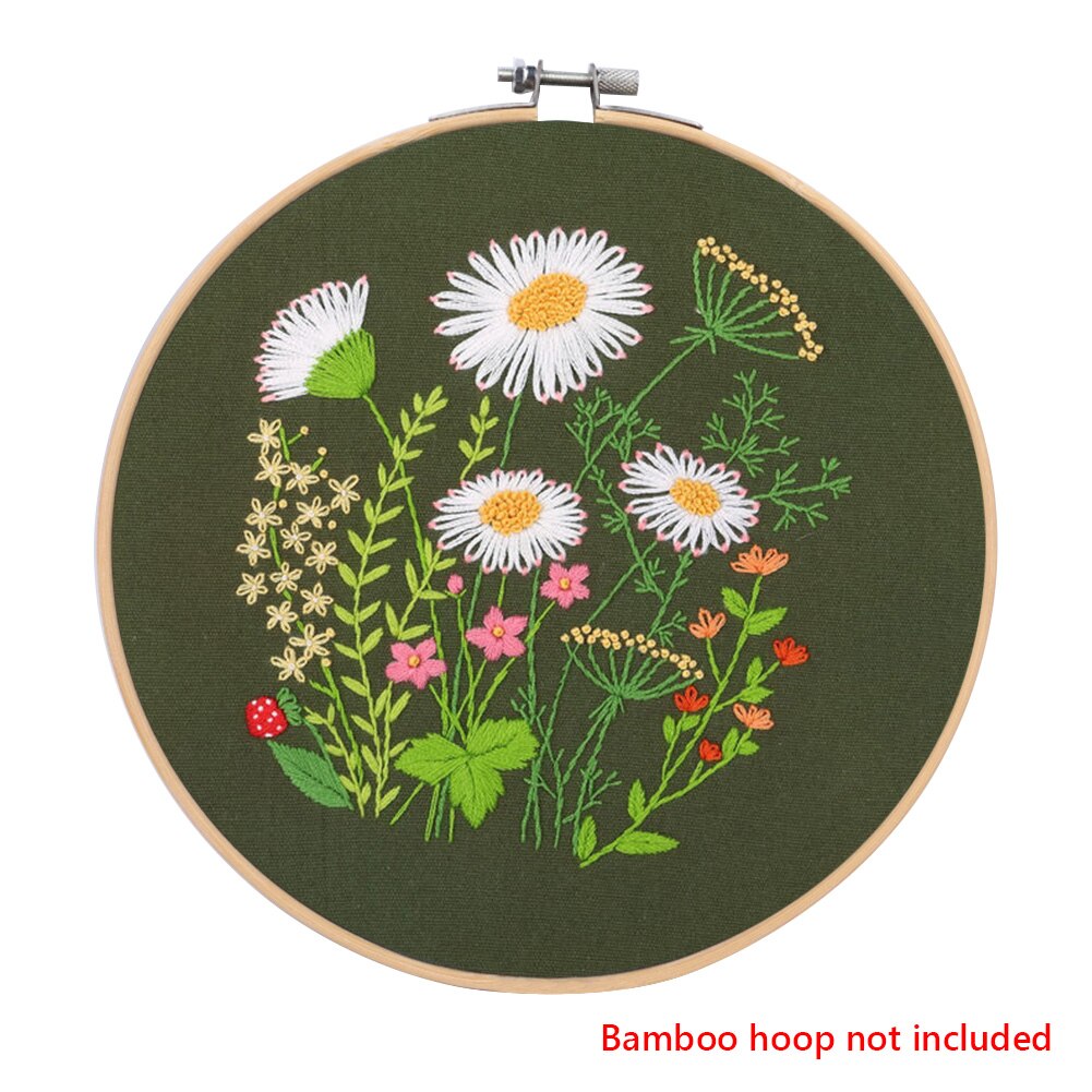 Embroidery Kit Beginner DIY Stampe Starter Plants Pattern Cloth Color Threads Tools Craft Round Cross Stitch Sewing Craft Kit: 07