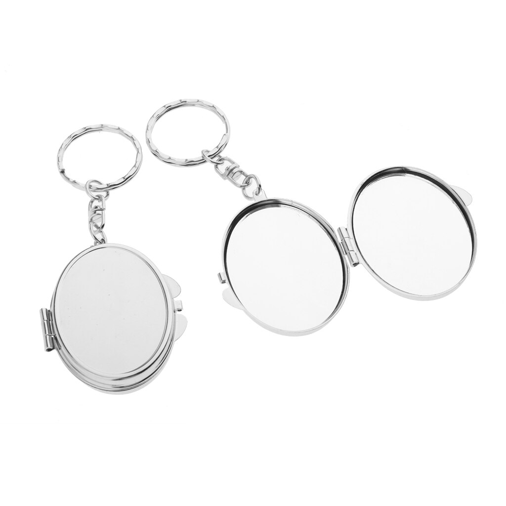 2x Portable Mini Folding Mirror Keychain Novelty Makeup Mirror Key Ring: Light Green
