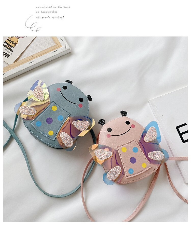 Cute Children Cartoon Bee Shoulder Bag Girl Handbag Kids Long Strap Sequin Mini Bag Baby Zipper Crossbody