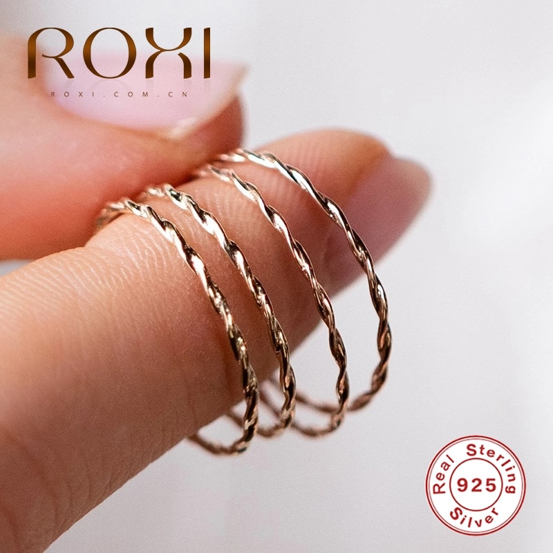 ROXI tissé torsion anneaux pour les femmes minimalisme Anillos Bague de mariage 925 en argent Sterling Bague ronde en argent 925 bijoux