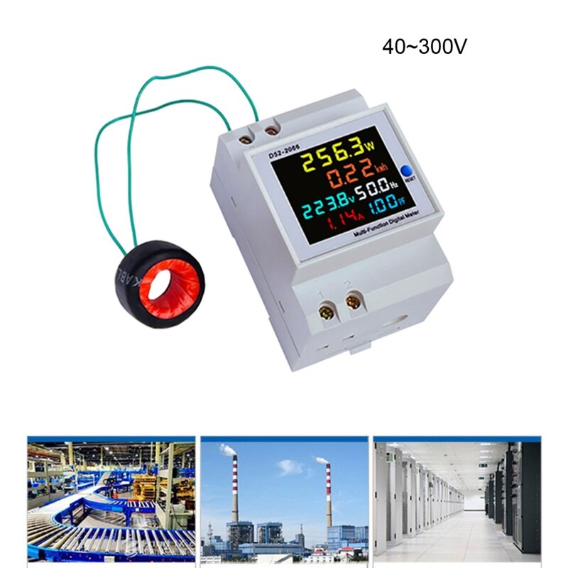 Digital Energy Meter Multifunction Din Rail Power Meter LED Display 40-300V/ 250-450V Power Factor Meter M4YD: External-40-300