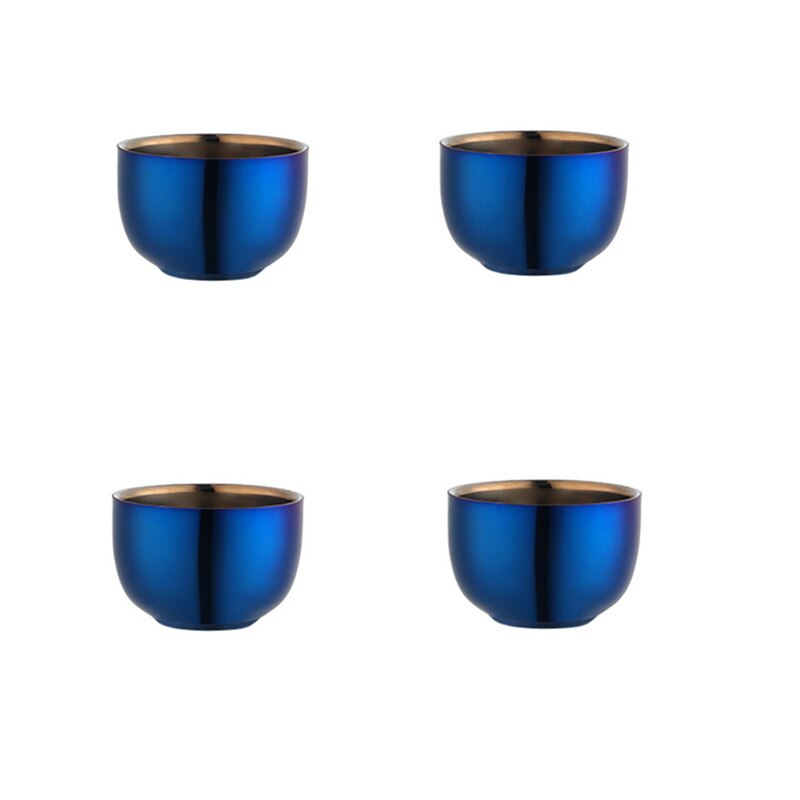Ensemble de tasses à thé en acier inoxydable, 4/8 pièces, avec plateau et support amovible, tasse en or Double couche Anti-brûlure, service à thé: Blue 4pcs