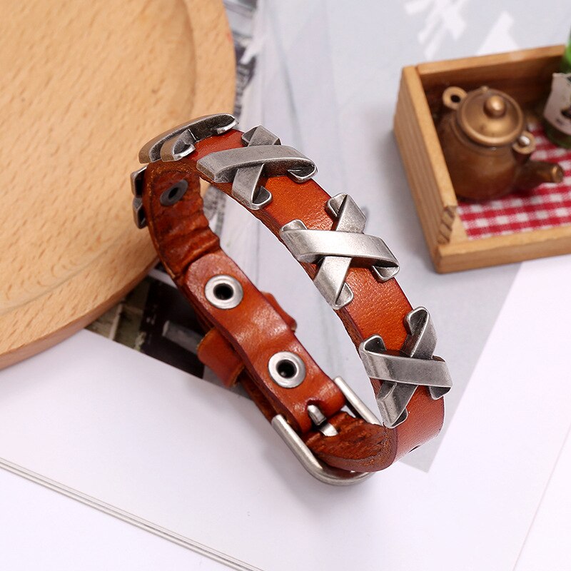 Männer Leder Armbinde Einstellbar Gürtel Stil wickeln Armbänder Frauen Neue Kreuz Reize Hand Gurt: Orange