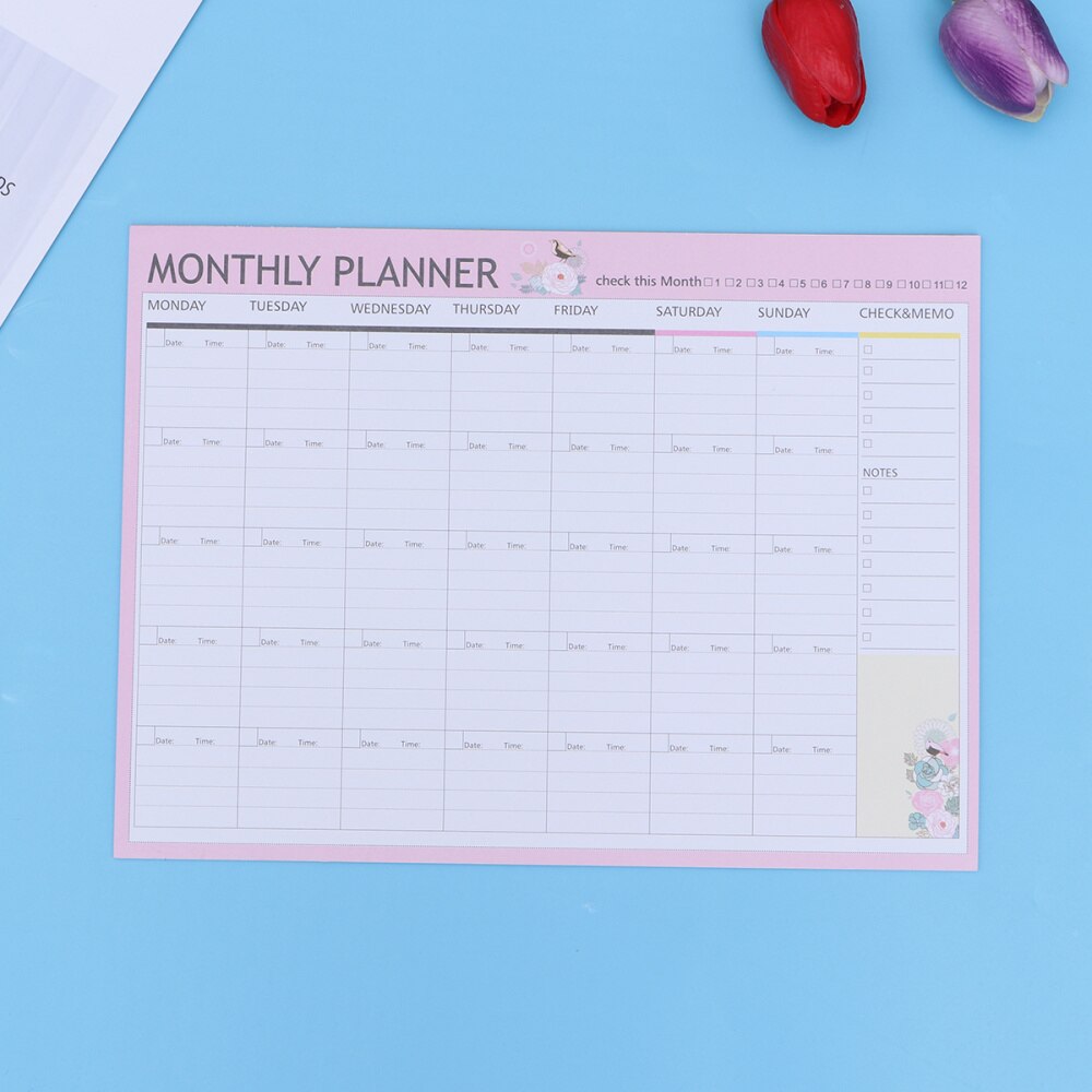 20 Sheets Monthly Planner Calendar Schedule Organizer Agenda Schedule Organizer Notebook(Pink Green Mixed)