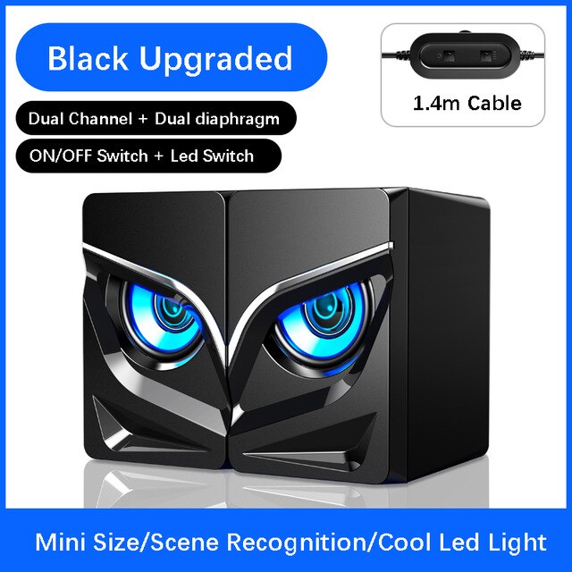 V-128 Pc Gaming Speakers Led Light Heavy Bass Audio Hifi Stereo Geluid Desktop Soundbox Computer Speakers Usb Aangedreven Met Schakelaar: Black  Upgraded
