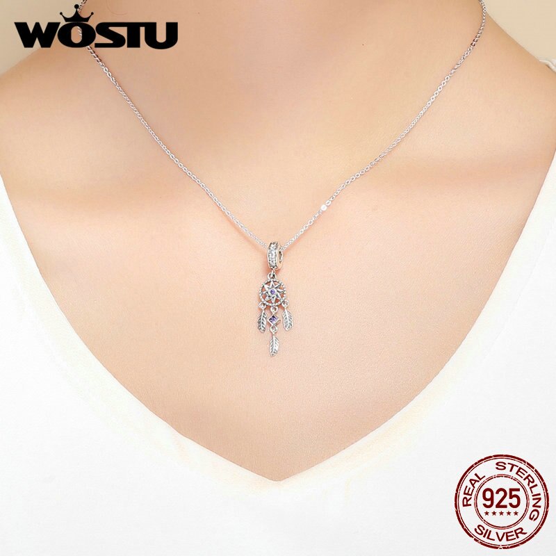 WOSTU Real 925 Sterling Silver Bohemia Dream Catcher Tassel Charms Bead For S925 Silver Bracelet Pendant Jewelry CQC841
