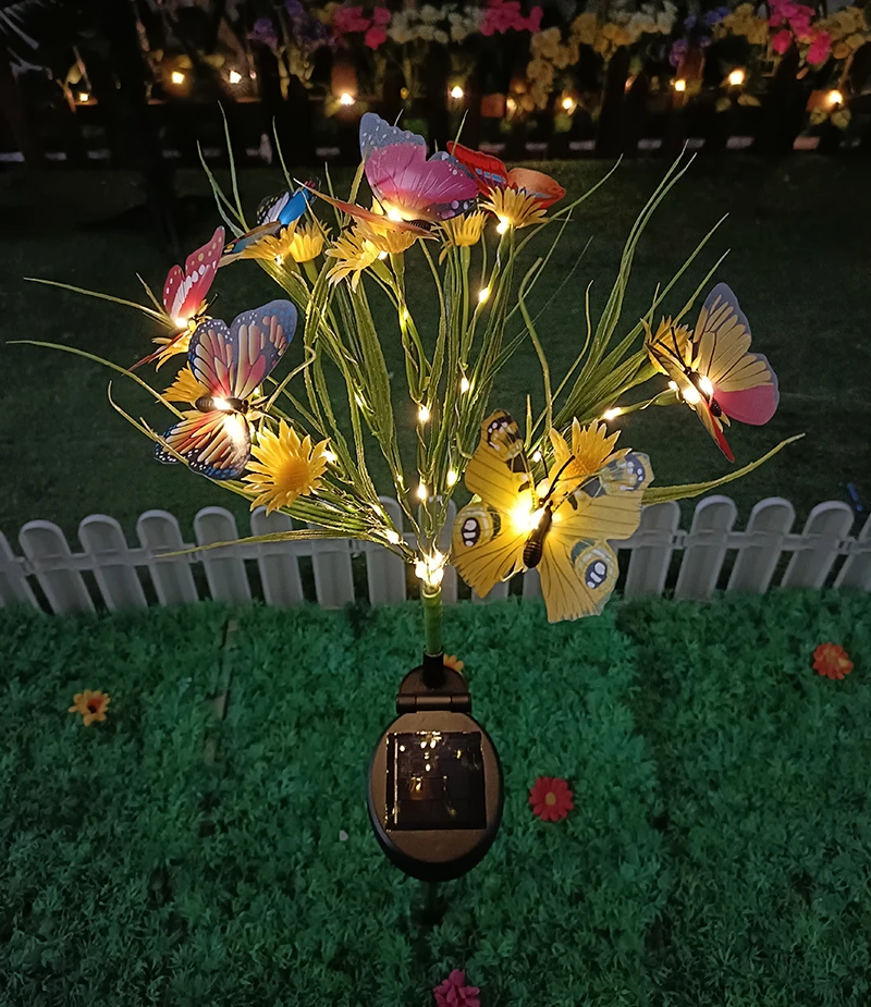 Solar Garden Lights Wild Flower Chrysanthemum Stake Lawn Lamp Waterproof Garden Butterfly Lamps Yard Art for Home Decoration: Blue