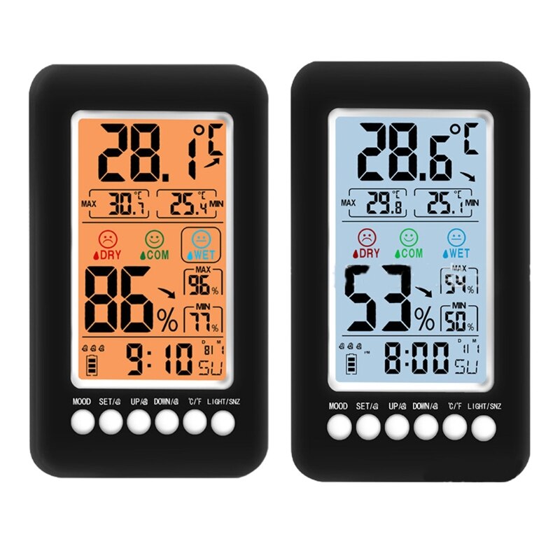 D7WA Indoor Hygrometer Thermometer w/ Alarm Clock Digital Temperature Humidity Meter with Large Screen Multifunctional