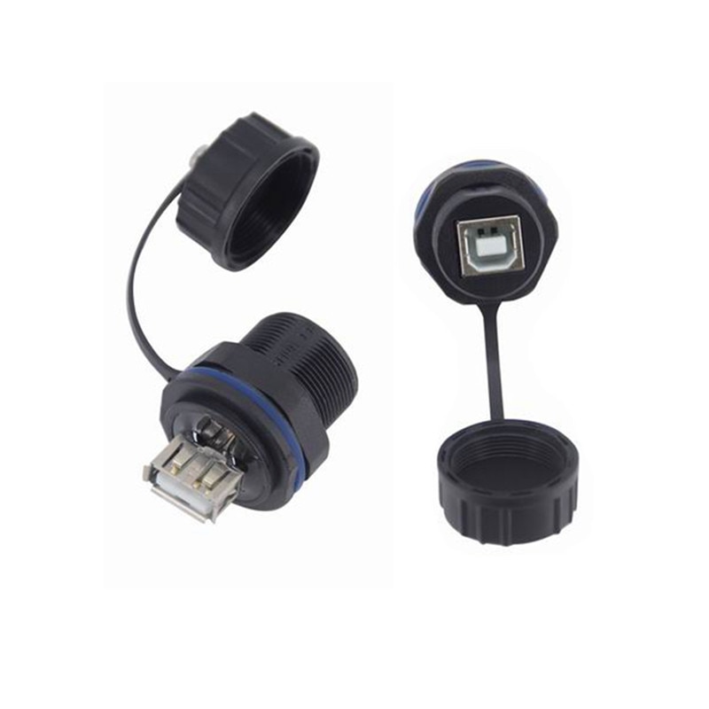 USB 2.0 Waterproof Socket Industrial Type B Female to Type A Female Print Scan Adapter Plug Connector with Dustproof Cap