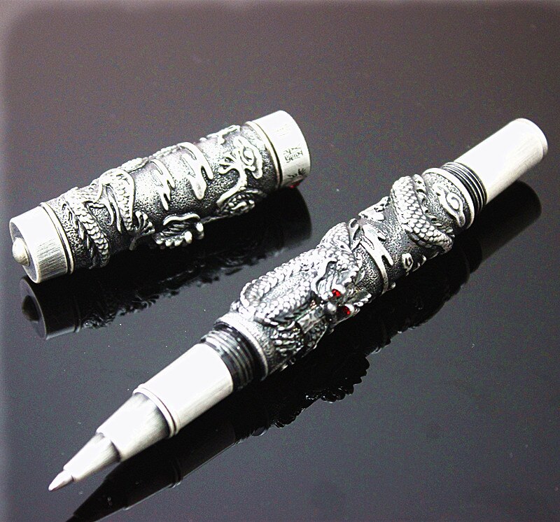 Jinhao Penna A Sfera Lucky Dragon - Bianco E Argento Con Clip Dorata - Design Contemporaneo, Ricarica Inchiostro Nero Inclusa - 3