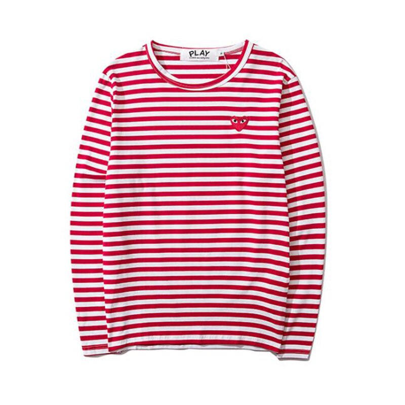 Spelen Mannen Vrouwen Gestreepte T-shirt Liefde Borduren Katoen Ronde Hals Lange Mouwen Rechte T-shirt Lente Zomer Paar T-shirt