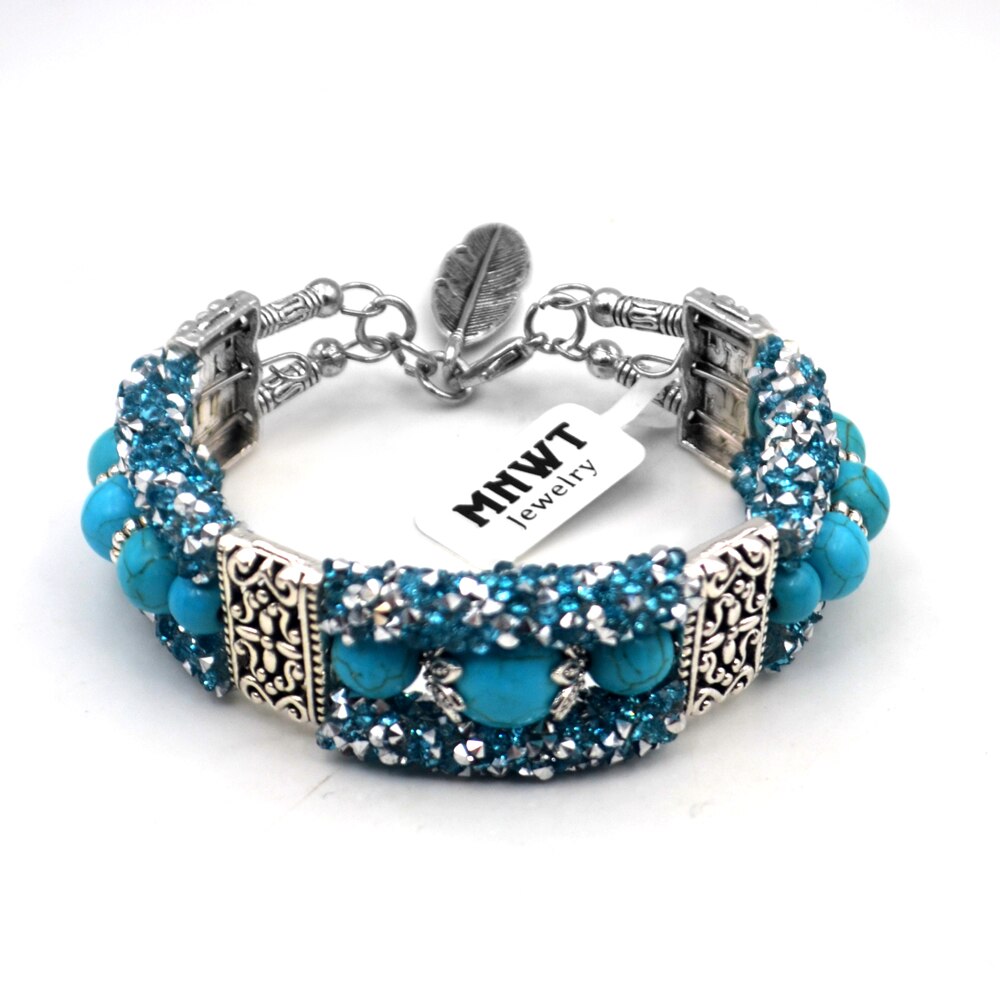 MNWT Boho Jahrgang Türkisen Verkrustete Armbänder für Frauen Runde Perlen Hand Anhänger Helle Zirkon Frau Charme Armbinde Schmuck