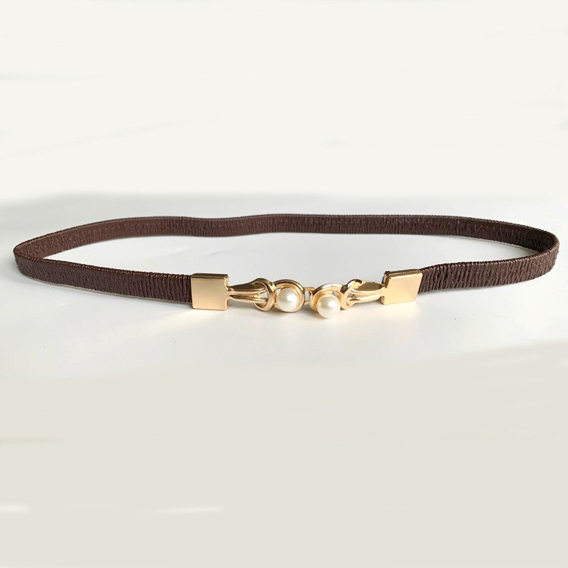 Cinturón de perlas para mujer, faja de cintura elástica con doble hebilla, , accesorios de ropa femenina: 5