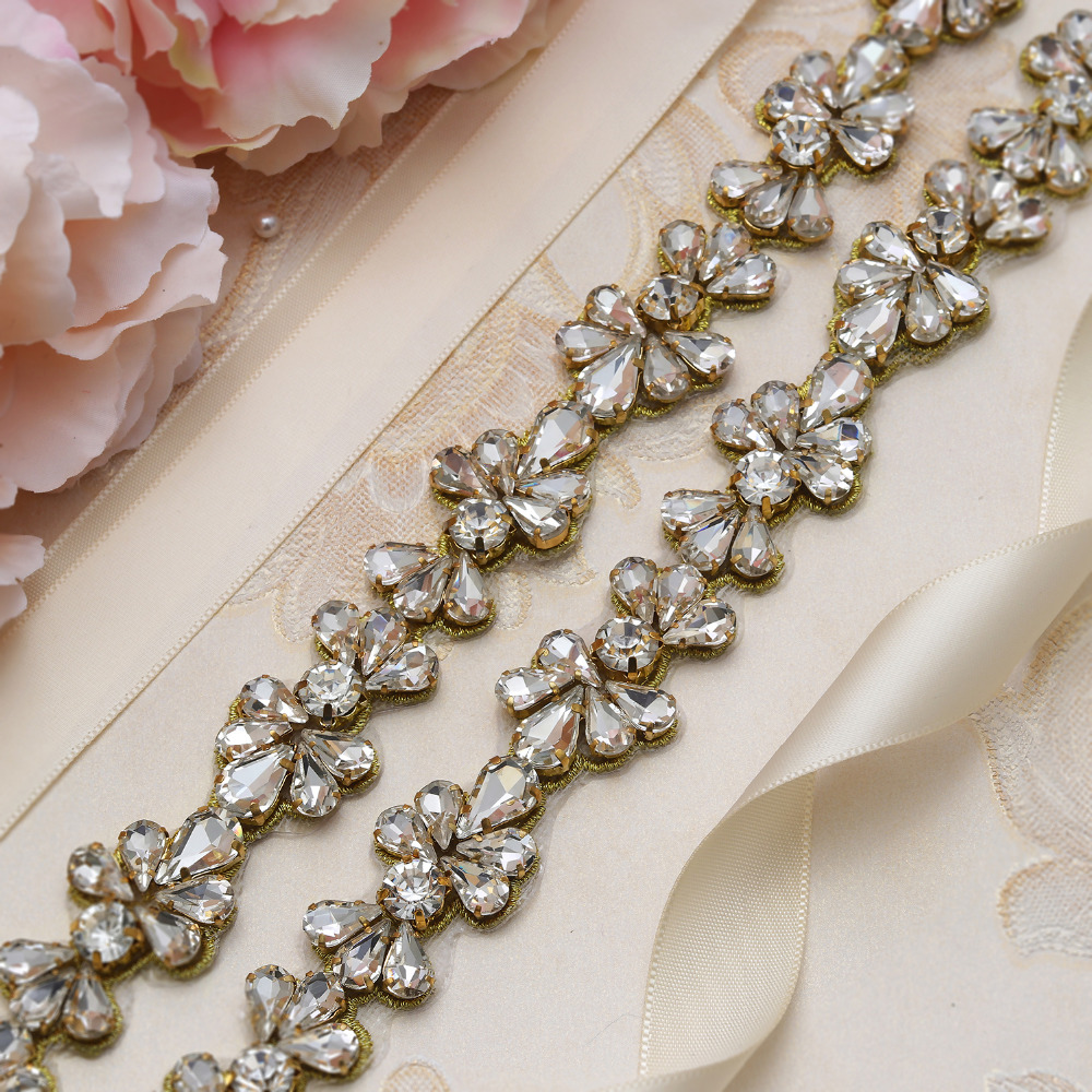 Missrdress simpelt tyndt brudebælte guld rhinestones bryllupsbælte krystal blomst bryllupssash til brude brudepigekjoler  jk808
