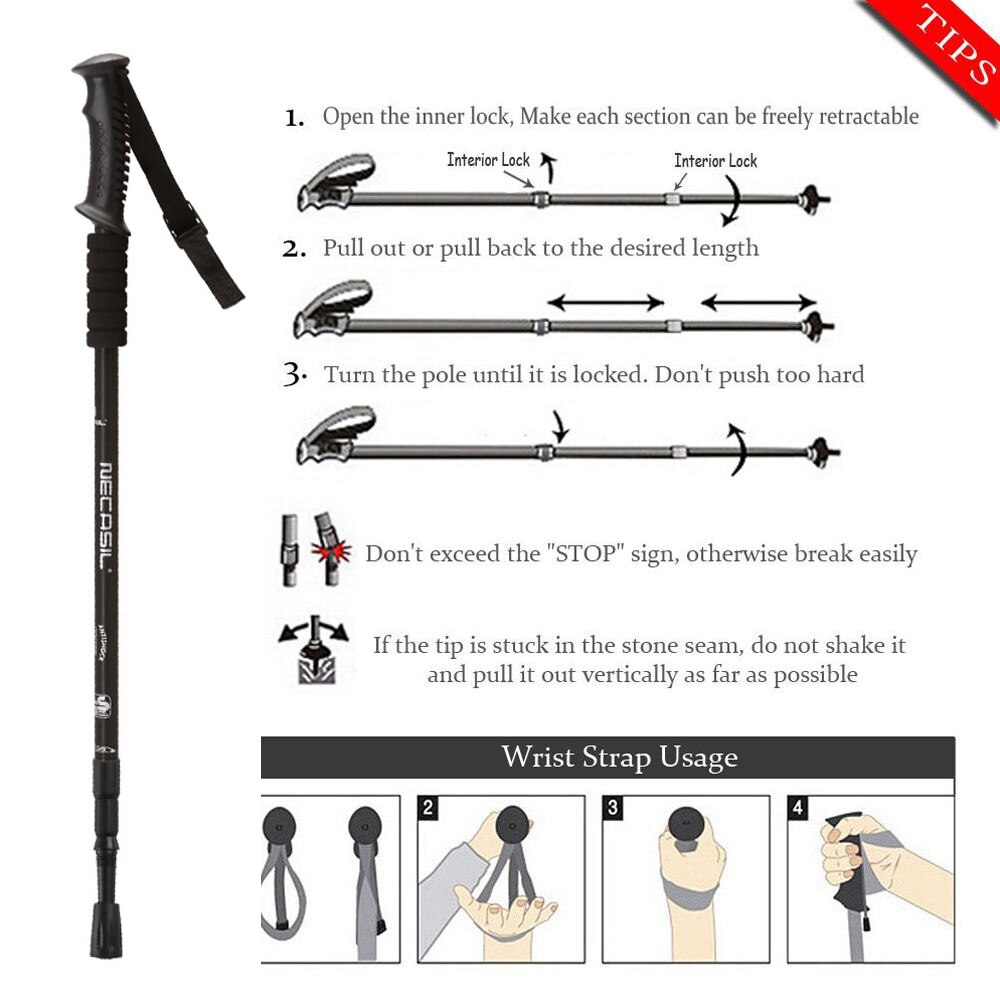 2 stk / lotwalking pinne nordpolen teleskopisk stafettpinne trekking vandrestenger krykker vandre stokk med gummi Tips beskyttere