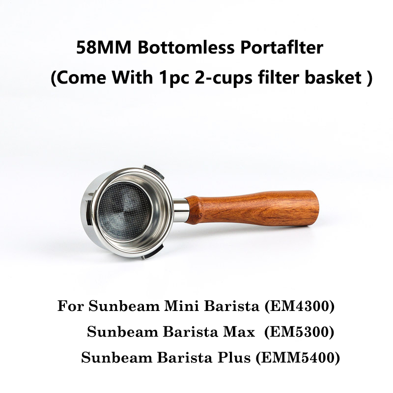 Sunbeam 58mm Bottomless Naked Portafilter 3 ears Filter Holder for Sunbeam Mini Barista/Barista Max/Barista Plus Coffee Machine: black