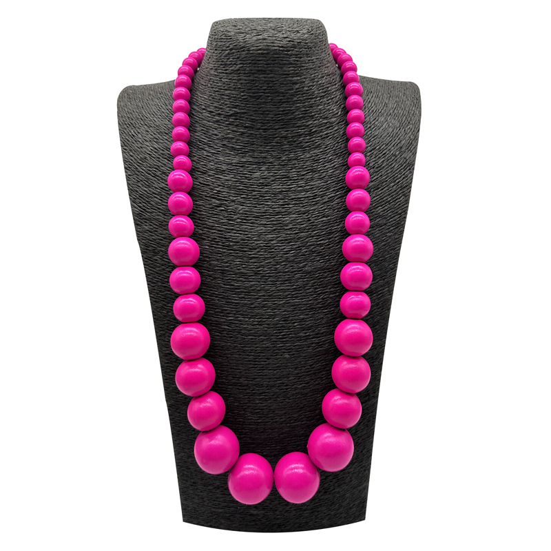 Bohemian Green Big Round Long Wood Necklace & Pendent Handmade Necklace For Women Bib Beads Party Jewelry: Pink