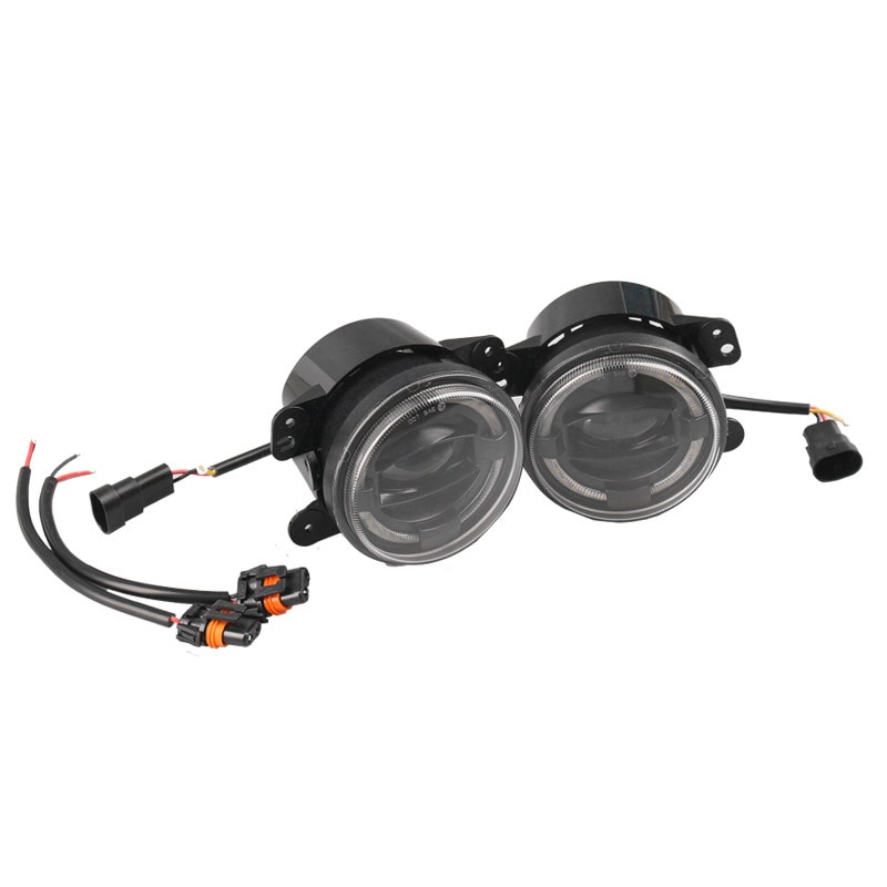För jeep wrangler jk tj lj grand cherokee 4 tums rund bil ledd dimljus 4d projektorlins vit halo drl dimljus