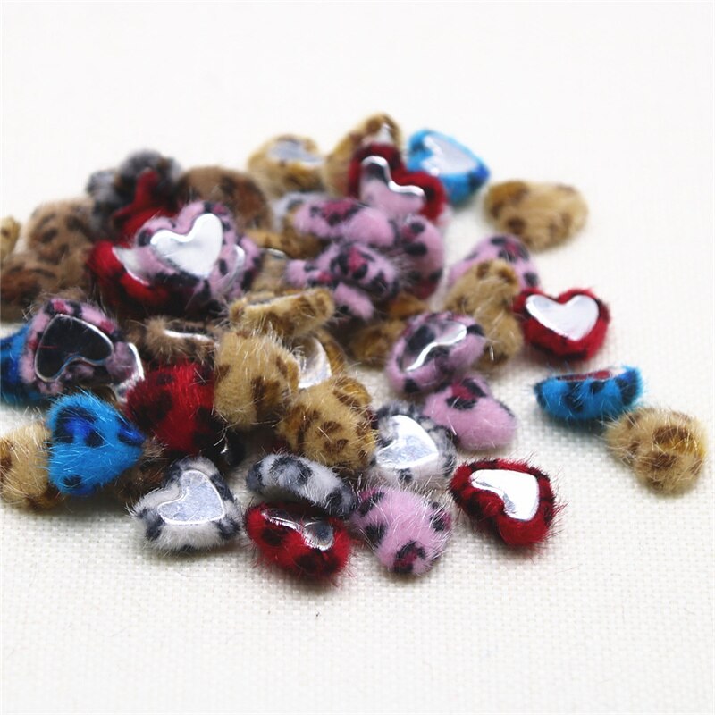 50 st 16mm leopardmönstrat hårigt tyg täckta hjärtknappar hem trädgård hantverk cabochon scrapbooking hår rosett centrum: Mix färg 50 st