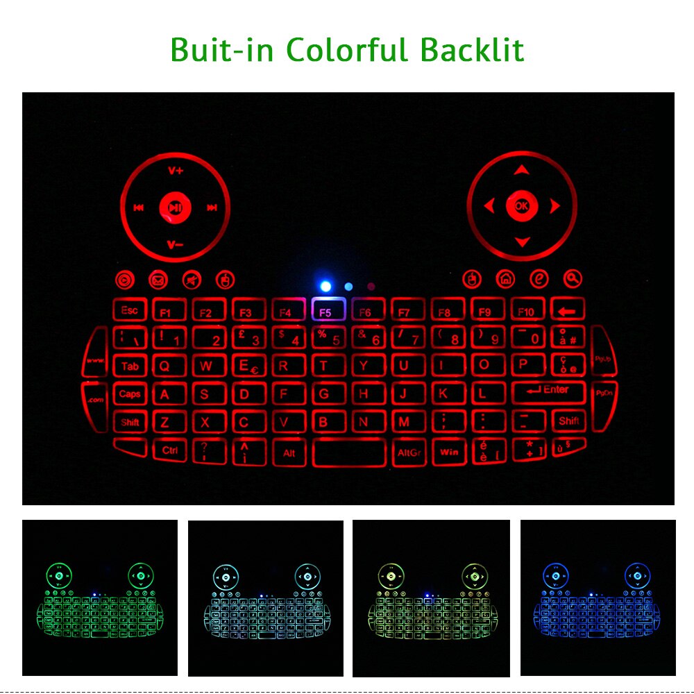 MT08 Italian Mini Keyboard Colorful Backlit 2.4GHz Wireless Keyboard with TouchPad Mouse for Android TV Box Mini PC KM9 KM3
