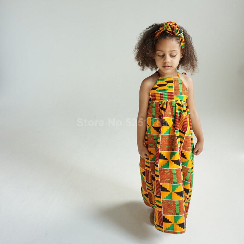 Baby Girls Party Dress African Clothing Children Bazin Riche Dashiki Dresses Kids Jumpsuit Printed Rompers with Headband