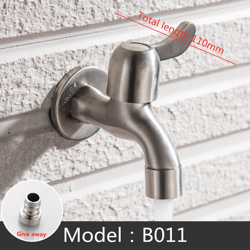 304 Stainless Steel Garden Faucet Wall Mounted Brushed Outdoor Bibcock Garden Wash Basin Mop Lengthen Faucet Garden: B011