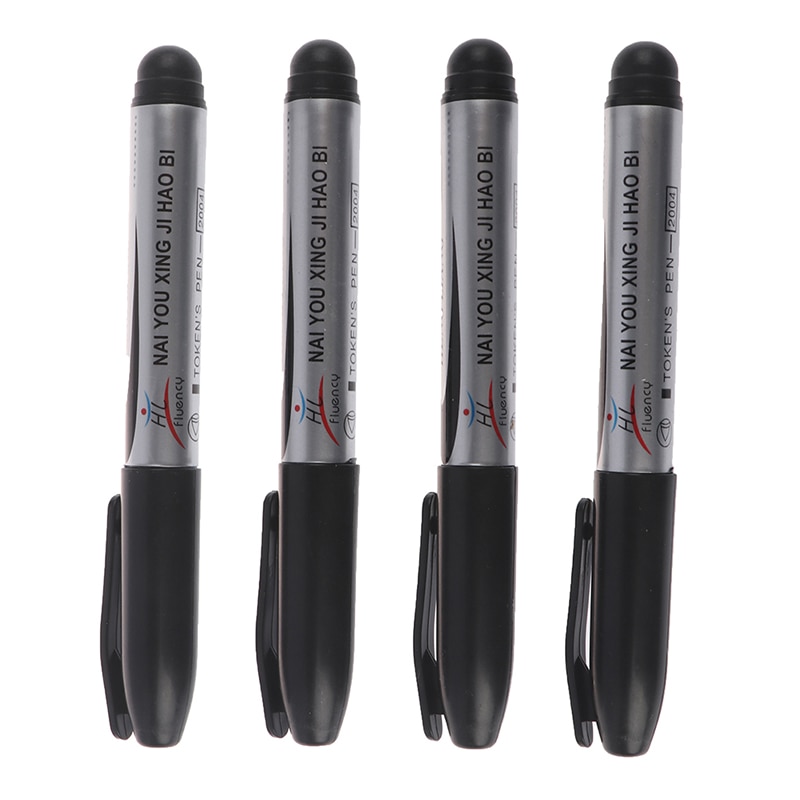 4 Stuks Black Permanente Olie Marker Pen Token Pennen Voor Papier Metaal Glas Markering Pen Kantoor Schoolbenodigdheden Grote Capaciteit pen