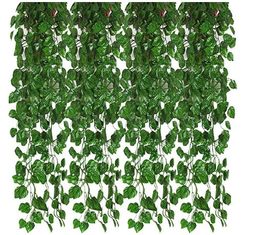 12 x kunstige planter af falske blomster vedbend hængende krans til bryllupsfesten hjemme bar have væg dekoration: D -12 stk-grøn