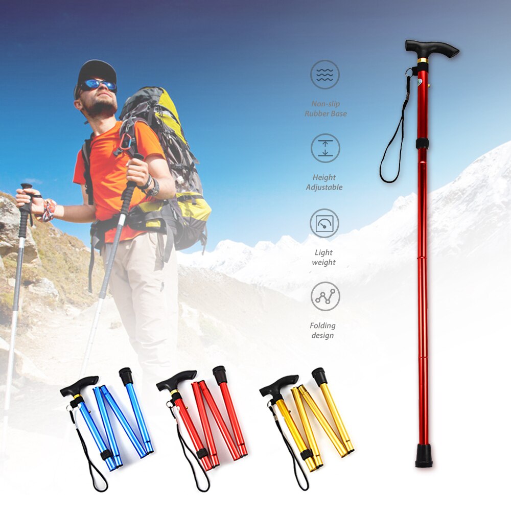 Outdoor Aluminum Alloy Folding Rod Hand Stick Walking Hiking Climbing Sticks Trekking Trail Crutch Ultralight Adjustable Canes