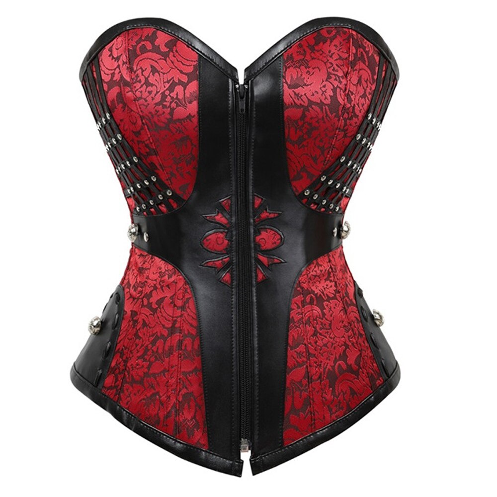 NEMOLEMON – Bustier Sexy en acier désossé pour femmes, Punk, vêtements gothiques, Corset à lacets, Corset noir, Lingerie: Rouge / M