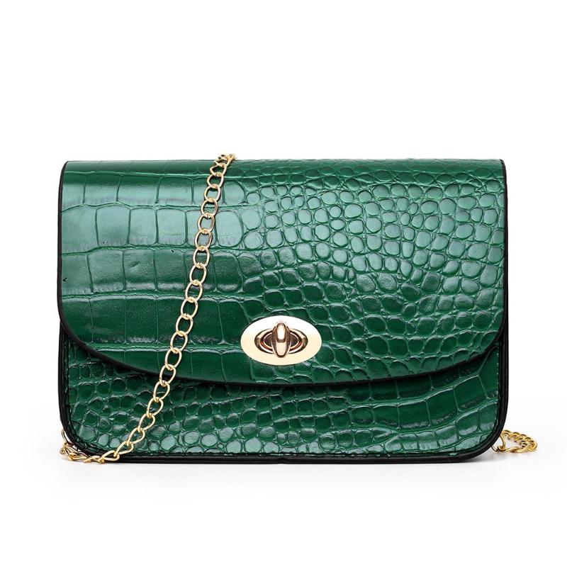 Simples jacaré de couro de crocodilo mini pequena mulher crossbody saco corrente mensageiro bolsa de ombro bolsas femininas: green