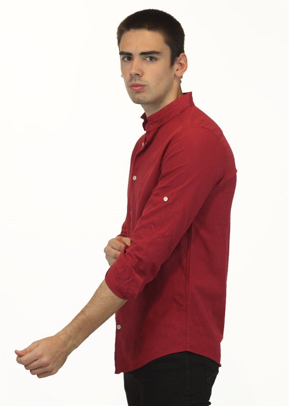 Camisa recta de manga larga para hombre, color Burdeos