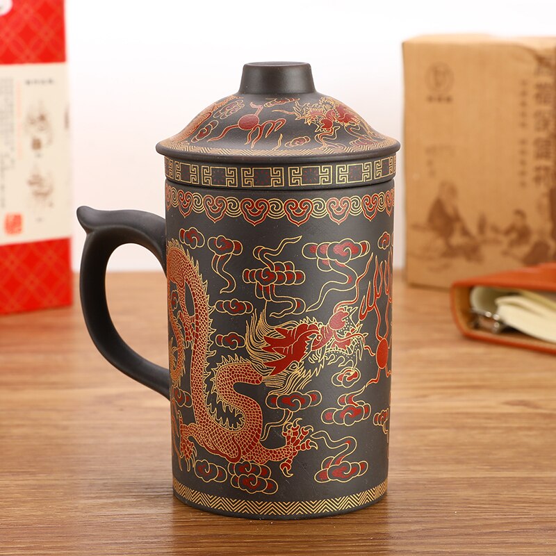 Wasser Tasse Drachen aufbringen Tee Zubehör Lila Sand Getränk Kung Fu Tee Schwarz/verrotten 400ML China Keramik Tee schüssel Becher Tasse