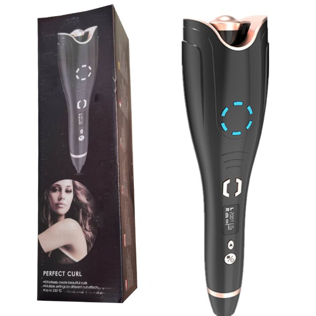 Auto-rotating Curling iron Multifunctional USB Charging Curling Iron LED Display Ceramic Wave Curling Iron: Black with box / US