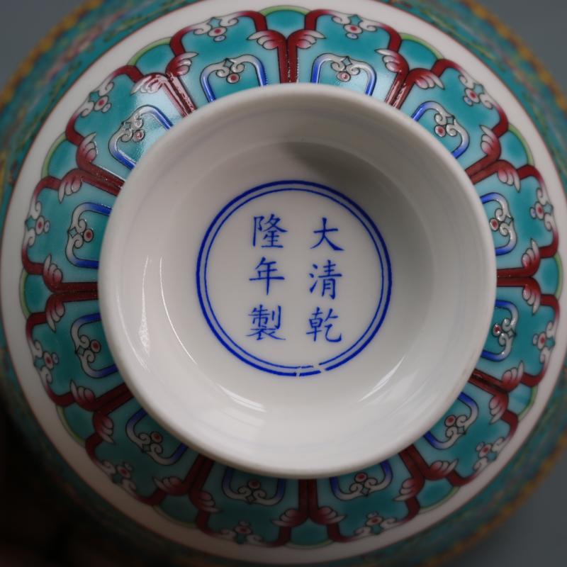 Qing Dynasty Qianlong Blue and White Enamel Color Pastel Small Flowers Pattern Bowl Household Goods Antique Porcelain Bowl