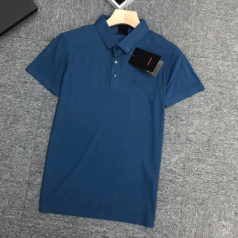 Męskie koszulki Polo Quick Dry Solid Smart Casual koszulka z krótkim rękawem skręcić w dół kołnierz lato Slim Fit odzież biznesowa 0458-4: blue / XL