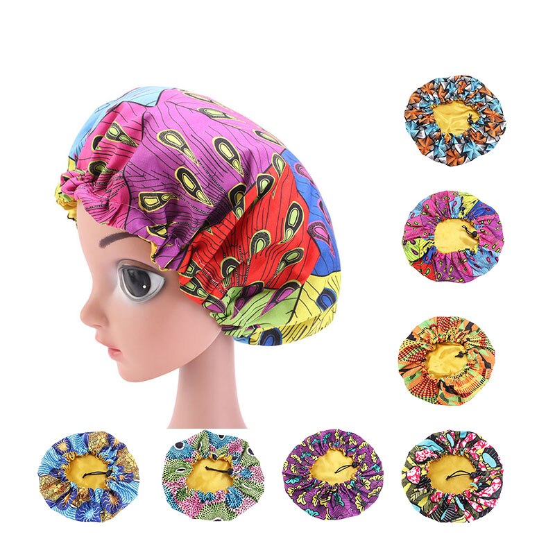 Afrikaanse ankara patroon kindermuts dubbele lagen verstelbare tulband satijnen voering slaapmuts kinder slaapmuts hoofdbedekking tbk -03
