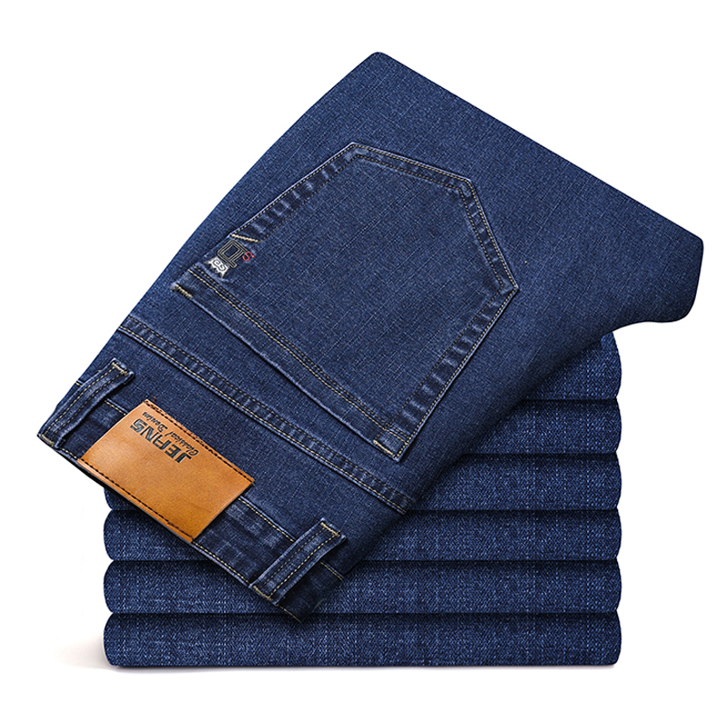 Pantalones vaqueros informales de talla grande 42 44 46 a la para hombre, pantalones vaqueros clásicos de negocios rectos elásticos, pantalones de primavera y otoño de masculina: 28 / Azul