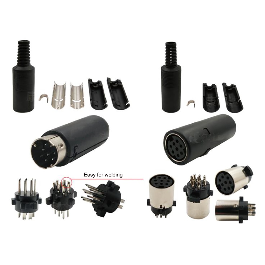 EClyxun 1Pcs Mini 3 4 5 6 7 8 Pin Din Male Plug With Plastic Handle Adapter Soldering Cables DIY Connector
