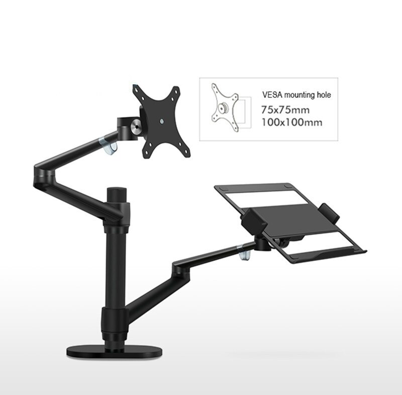 Aluminum Height Adjustable Desktop Dual Arm 17-32 inch Monitor Holder+12-17 inch Laptop Holder Stand OL-3L Full Motion Mount Arm: Default Title