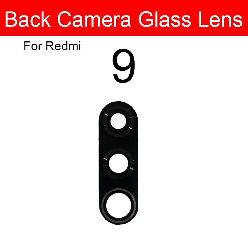 Bagside kamera glas linse + selvklæbende mærkat til xiaomi redmi 1s 2 2a 3s 3x 4x 4a 5 5a 6 6a 7 7a 8a 8 9 plus pro kamera linse glas: Til redmi 9