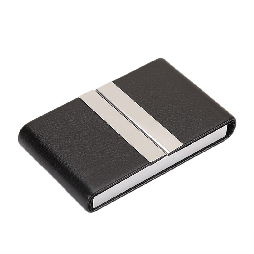 Funda abatible de Metal de cuero PU aeliciy funda de tarjeta de crédito de doble apertura caja de paquete mujeres hombres tarjeta de visita ID titular de la tarjeta Case0: BK