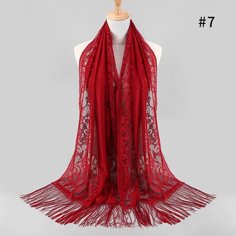 Sciarpa Lunga del merletto Dello Scialle per Le Donne Testa Avvolge Turbante Hijab di Modo Femminile Scialli Sciarpe Musulmano Hijab Bandana Accessori