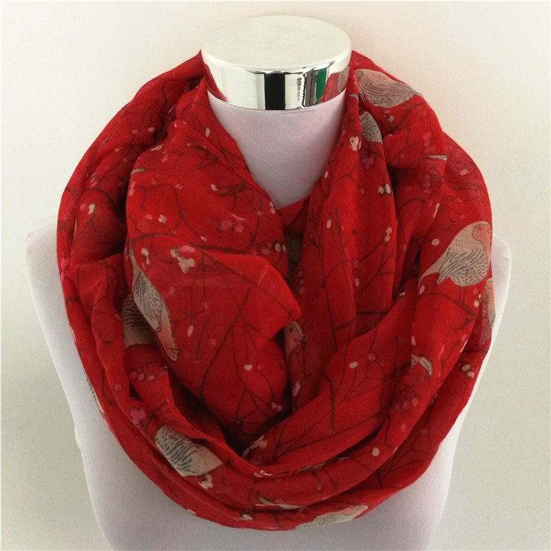 Magpie Bird print Viscose Match Ipek Esarp loop Scarves Flower Infinity Scarf spring Wraps ring scarf for women